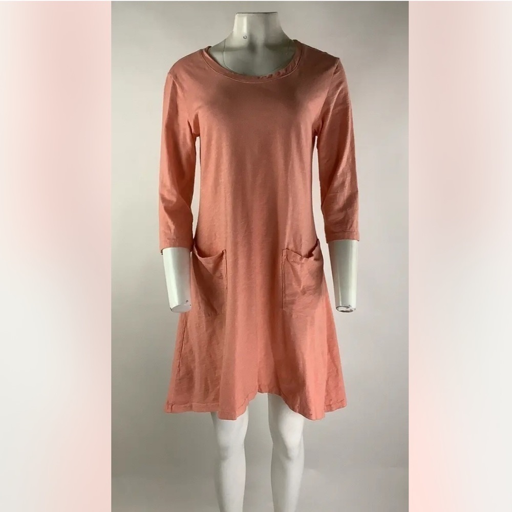 Fresh Produce Sz S 100% Cotton Fit & Flare Dress Peach 3/4 Sleeve Pullover